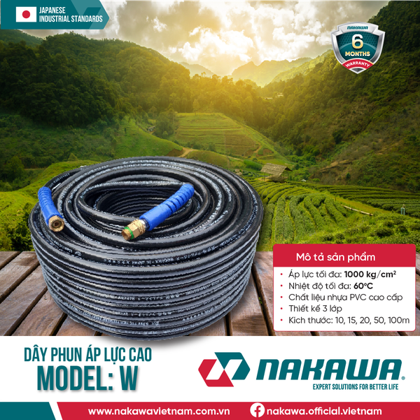 Dây phun áp lực cao NAKAWA W (các kích thước 10, 15, 20, 50, 100m)