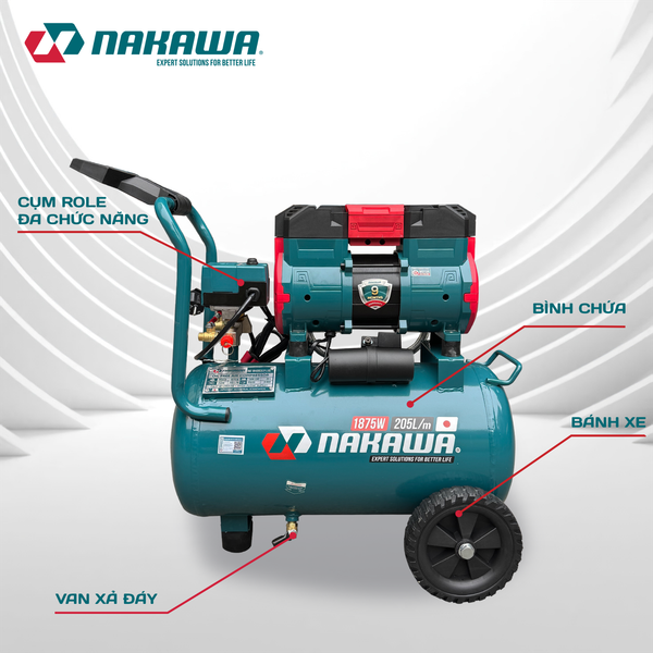 Máy nén khí không dầu, tốc nhanh, siêu êm NK-BH2530PLUS - 30 lít