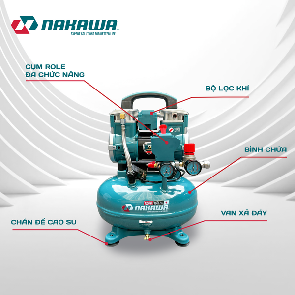 Máy nén khí không dầu, tốc nhanh, siêu êm NK-BH1812PRO - 12 lít