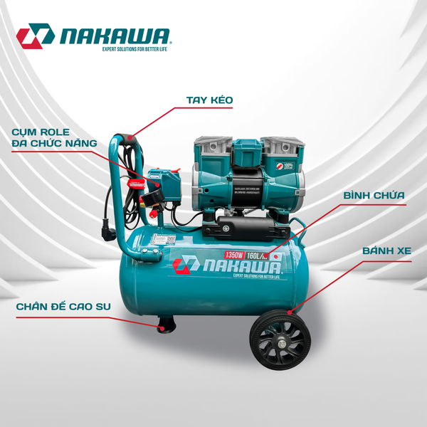 Máy nén khí không dầu, tốc nhanh, siêu êm NK-BH1826PRO - 26 lít