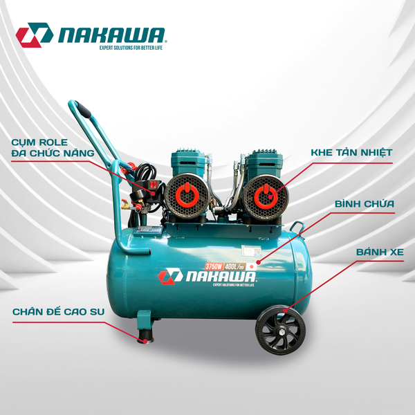Máy nén khí không dầu, tốc nhanh, siêu êm NK-BH5050E - 50 lít