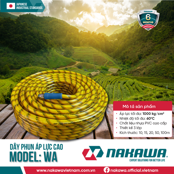 Dây phun áp lực cao NAKAWA WA (các kích thước 10, 15, 20, 50, 100m)