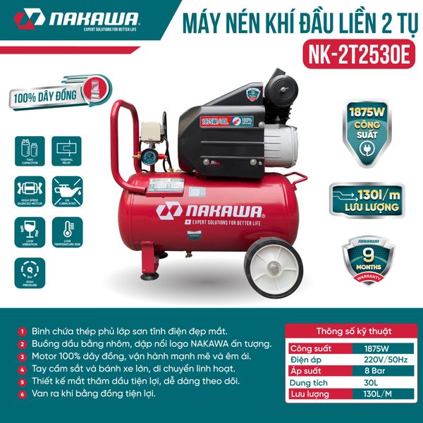 Máy Nén Khí đầu liền 2 tụ NAKAWA NK-2T2530E