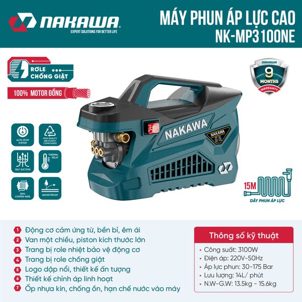 Máy phun áp lực NAKAWA NK-MP3100NE (không chỉnh áp)
