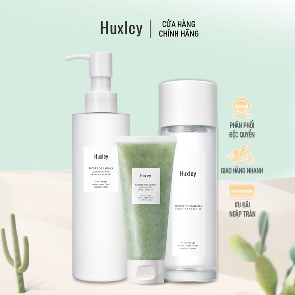  Bộ 3 chăm sóc da toàn diện: Tẩy da chết, Gel Rửa Mặt 200ml, Huxley Toner Extract It 120ml 