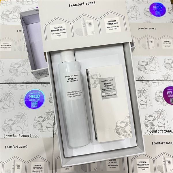  [Hàng Công Ty] Set Comfort Zone Essential Micellar Water 200ml + Premium Cotton Pads 80 Miếng 