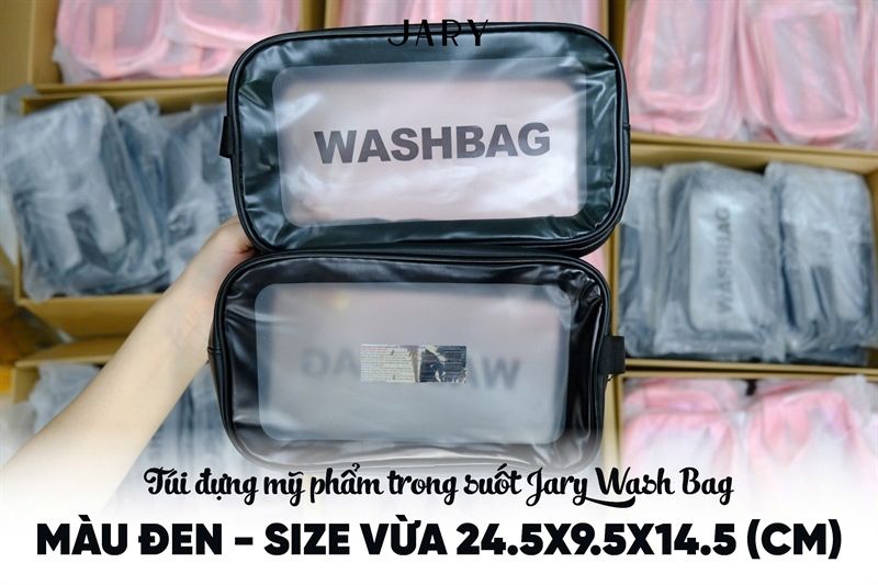  Túi đựng Mỹ phẩm trong suốt jary wash bag màu đen size M 