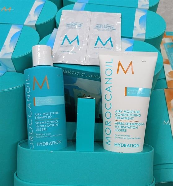  [HÀNG CÔNG TY] MOROCCANOIL Set Gội 250ml , Xả 200ml Hydration ( Tặng Kèm Dầu Dưỡng tóc 25ml + Sữa Dưỡng Thể 10ml + Sữa Tắm 10ml) 