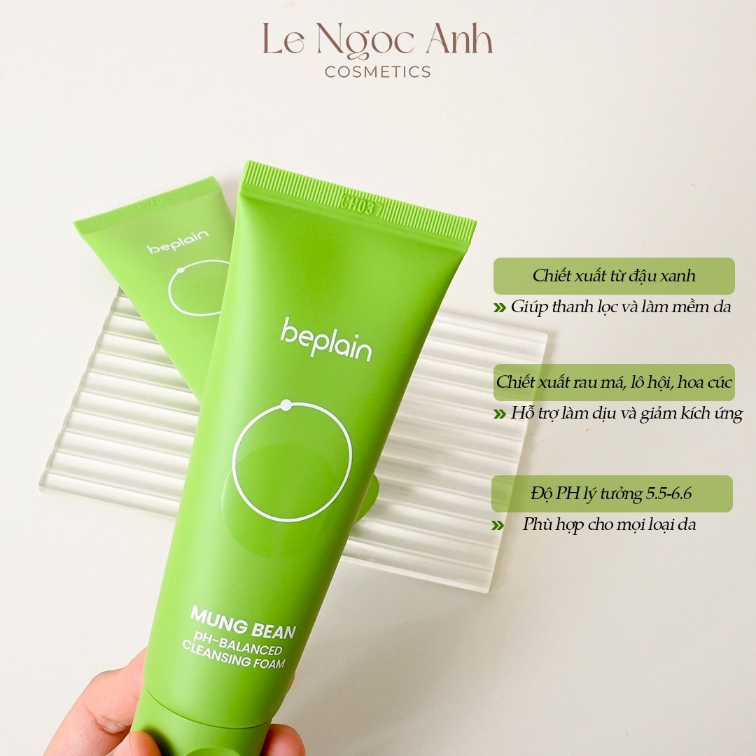 Sữa Rửa Mặt Beplain Mung Bean pHBalanced Cleansing Foam 80ml LE NGOC ANH COSMETIC