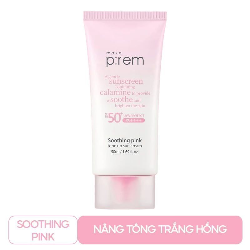  [Xách Tay] Kem Chống Nắng Make Prem Soothing Pink Tone Up Sun Cream 40ml - Hồng 