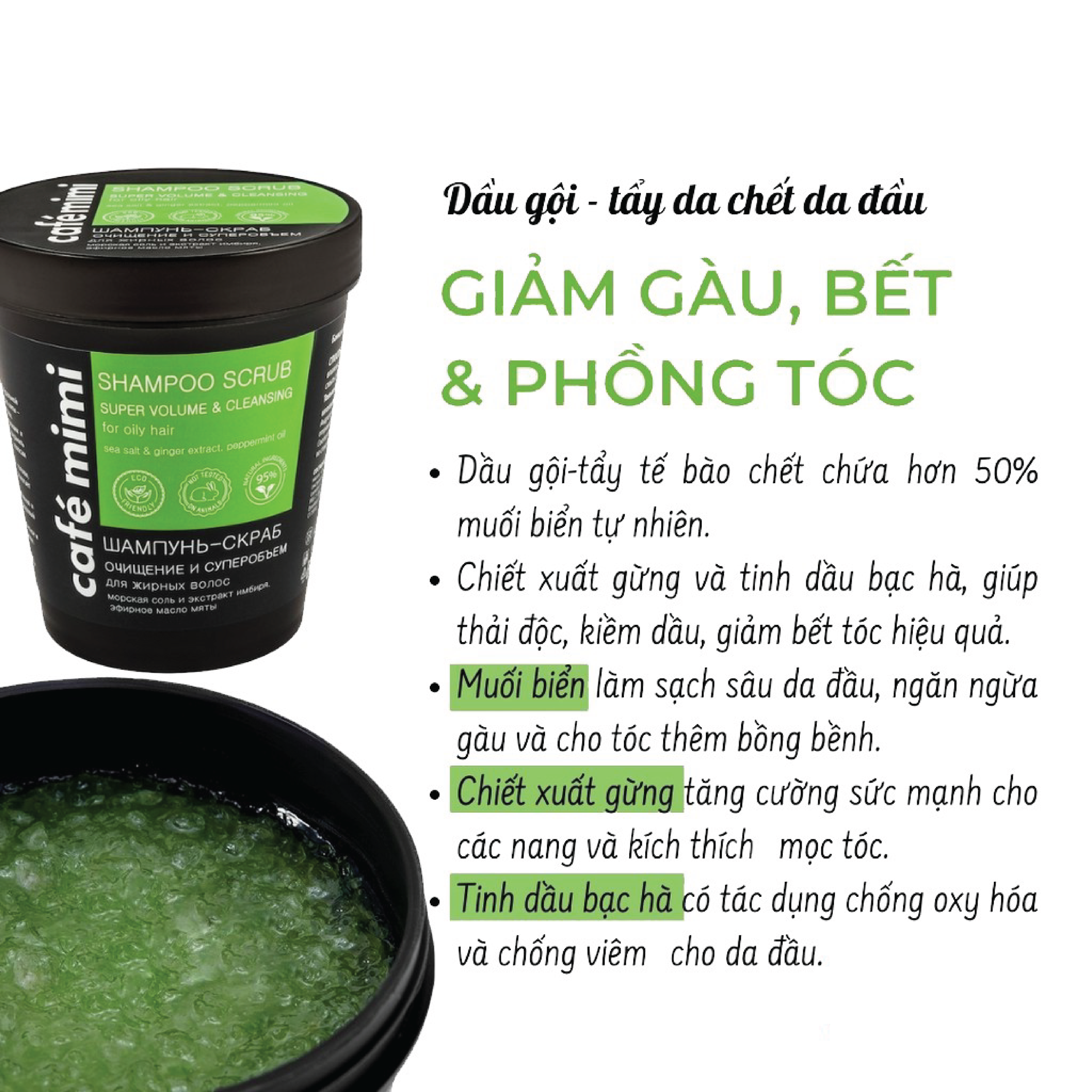 Tẩy Da Chết đầu Cafe Mimi Shampoo Scrub 330g Xanh Lá LE NGOC ANH