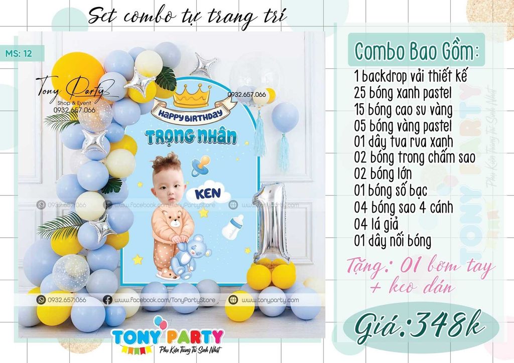 Set Combo Trang Trí Sinh Nhật TN 12 XANH 