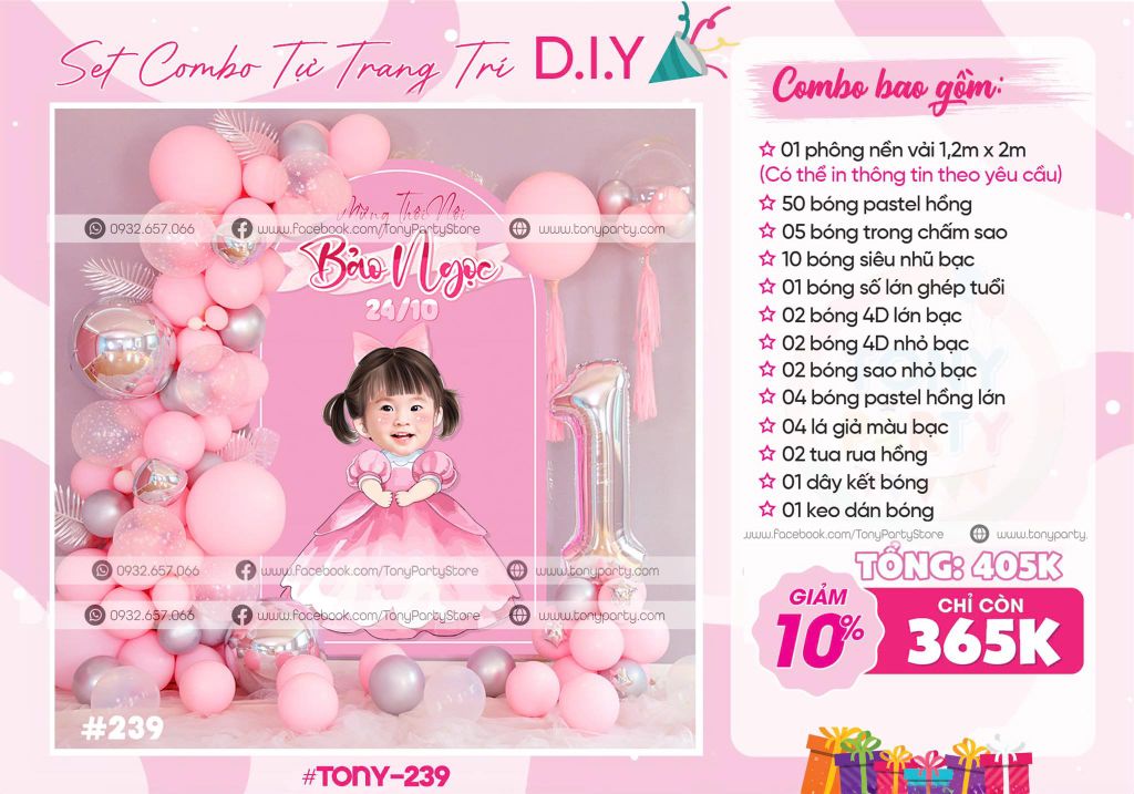  Set Combo Trang Trí Sinh Nhật 239 - Hồng 