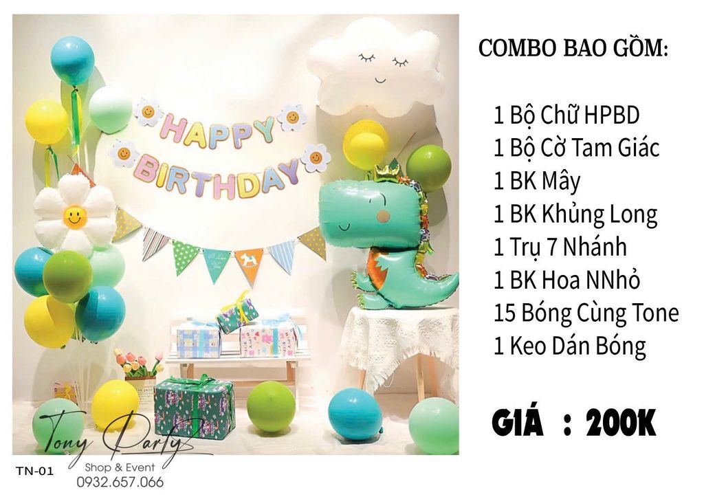  Set Combo Trang Trí Sinh Nhật TN 01 Khủng Long 
