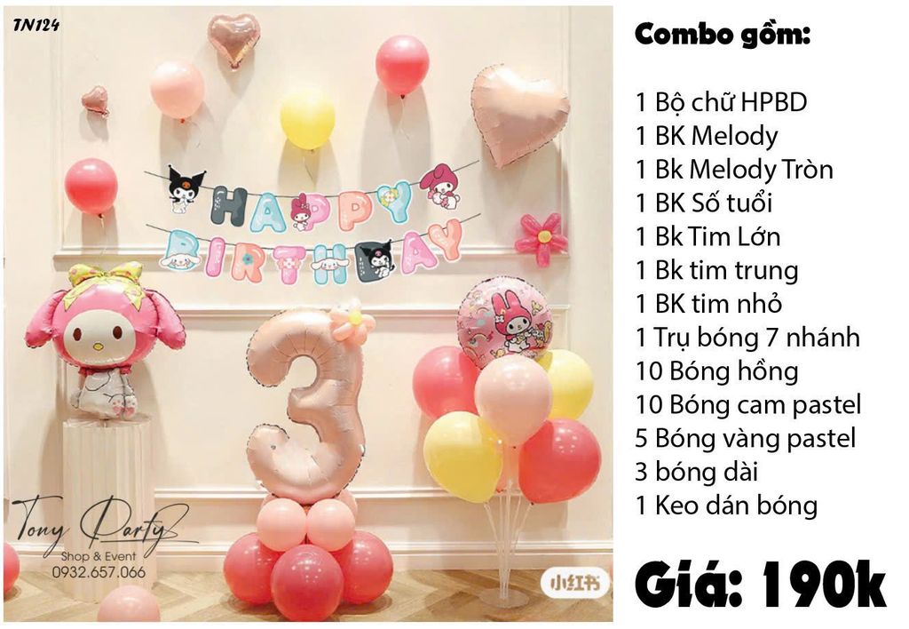  Set Combo Trang Trí Sinh Nhật Kuromi TN 124 