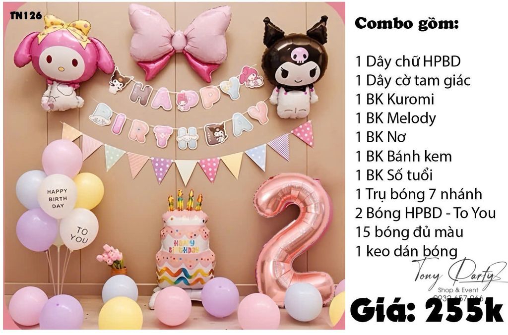  Set Combo Trang Trí Sinh Nhật Kuromi TN 126 