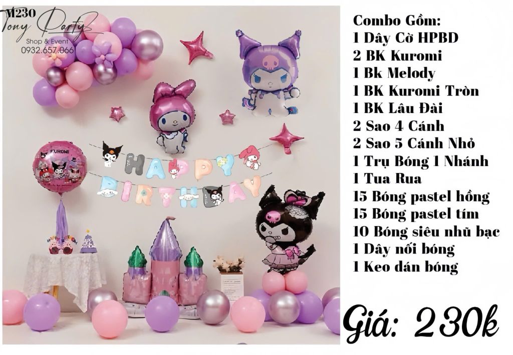  Set Combo Trang Trí Sinh Nhật KUROMI 230 