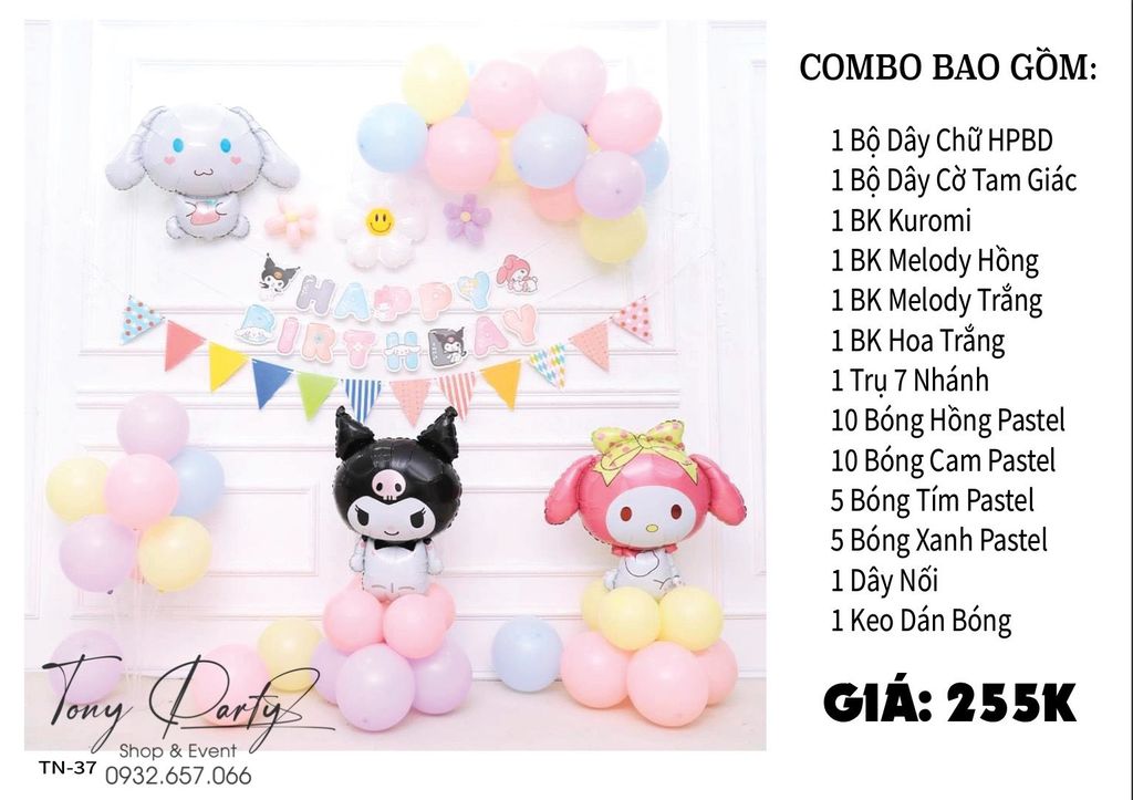  Set Combo Trang Trí Sinh Nhật Kuromi - MS 37 