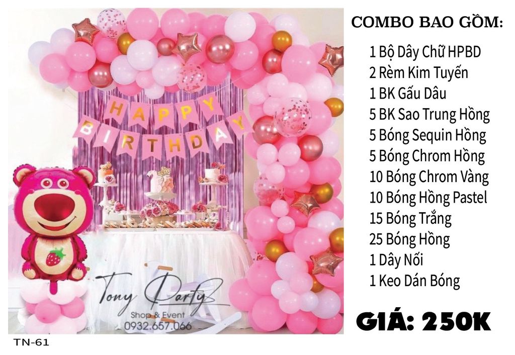  Set Combo Trang Trí Sinh Nhật Gấu Dâu TN 61 
