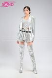  Outfit Phối Sẵn - (Áo Khoác Crop Bạc phối Váy Bạc 2 Tầng) 
