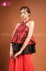  TYD0411  Set Yếm Đỏ Thêu Phối Lụa Đen 