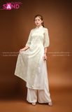  TAC0914 Áo Dài Tơ 4 Tà Xanh Bơ Hoạ Tiết 