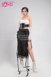  Outfit Phối Sẵn - ( HVD0102 Đầm Body Cúp Ngực Tua Rua Đính Hoa - Đen phối  Nịt Corset Da Đen) 