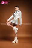  Outfit Phối Sẵn - (Chân Váy Trắng phối Khoác Bạc Dài Tay Cổ Sơmi) 