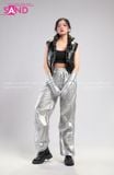  Outfit Phối Sẵn - (Quần Nắp Ngang Bạc phối Phao Crop Đen) 