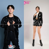  HAD0103 ​ Áo Khoác Bomber Cổ Sơ Mi Da Bóng 