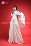  Yếm Trắng Đồng Tiền Tay Xanh TYT0002 Quần Váy Lụa Trắng 2 Lớp TQV0001 Vấn Xoắn Xanh Biển DMV0802 