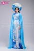  TAE0812 Áo Dài Trình Diễn Vai Lơi Hoạ Tiết Chim Bồ Câu Hoà Bình  - Màu Xanh (kèm mấn áo dài) 