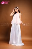  TYD0502 Yếm Voan Tơ Hồng Nhạt Phối Kèm Quần Váy Trắng 