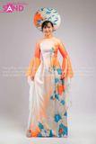  TAE0601 Áo Dài Thiết Kế Tay Voan Xoè Hoạ Tiết Hoa Trắng - Màu Cam  ( KÈM MẤN ) 