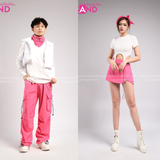  Outfit Phối Sẵn - (Váy Quần Hồng Phối Áo Crop Trắng Móc) 