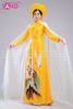  TAE0310 Áo Dài Thiết Kế Tay Voan Tà Dài Hoạ Tiết Sen Cò - Màu Vàng ( KÈM MẤN ) 