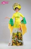  TAE0315 Áo Dài Thiết Kế Tay Voan Xoè Hoạ Tiết Đồng Quê - Màu Vàng  ( KÈM MẤN ) 