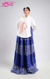  TNH0108 Hanbok Áo Trắng Váy Xanh Gấm In Nhũ 
