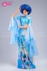  TAE0808 Áo Dài Thiết Kế Tay Voan Xoè Hoạ Tiết Hoa Xanh - Màu Xanh  ( KÈM MẤN ) 