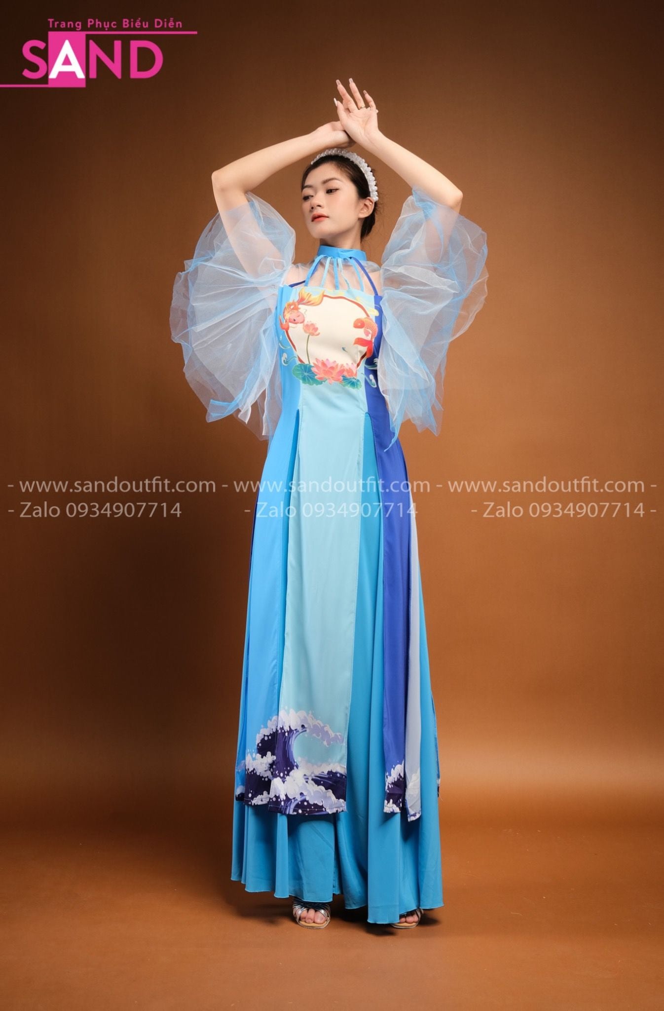 TMM0802 Áo Dài Múa Xanh Tay Cánh Tiên – Sand Outfit