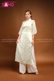  TAC0914 Áo Dài Tơ 4 Tà Xanh Bơ Hoạ Tiết 