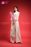  TAC1103 Áo Dài Tơ 4 Tà - Trắng In Hoạ Tiết Hoa 