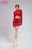  HAM0402 Đầm Kim Sa Đỏ Khoét Bụng Dài tay 