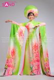  TAE0902 Áo Dài Trình Diễn Tay Lơi Hoạ Tiết Hoa Hồng - Màu Xanh Lá  ( KÈM MẤN ) 