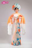  TAE0601 Áo Dài Thiết Kế Tay Voan Xoè Hoạ Tiết Hoa Trắng - Màu Cam  ( KÈM MẤN ) 
