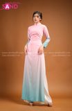  TAA0509 Áo Dài Truyền Thống Loang Xanh Hồng 