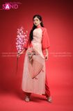  TAC0416 Áo Dài Tơ 4 Tà - Đỏ In Hoạ Tiết Cô Gái 