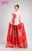  TNH0504 Hanbok Áo Hồng Váy Đỏ Gấm In Nhũ 
