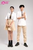  Outfit Phối Sẵn - (Áo Sơ Mi Trắng Ngắn Tay phối Váy Xếp Li Be) 