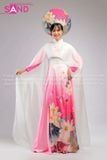  TAE0021 Áo Dài Trình Diễn Tay Voan Choàng Hoạ Tiết Sen - Màu Hồng  ( KÈM MẤN ) 